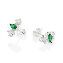 Brincos rommanel prata 925 pequenos femininos cravejado pedra zirconia verde 820201