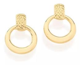 Brincos Rommanel Retângular Trabalhada Círculo Vazado 524677