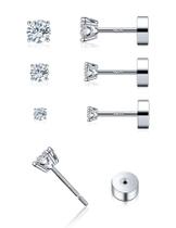 Brincos Sayata 3 Pares Moissanita 2-4mm Ouro Branco 18K