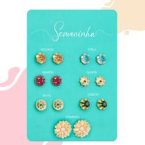 Brincos Semaninha 7 Pares Dourados com Zircônia e Pérola