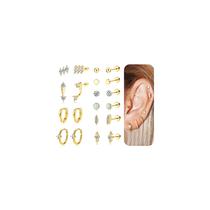 Brincos Staligue Surgical Steel Flat Back 20G com argola dourada