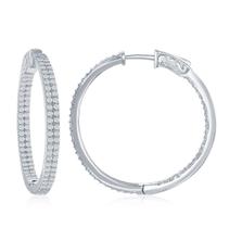 Brincos Sterling Silver Double Row CZ Hoop, 3 x 35 mm