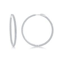 Brincos Sterling Silver Micro Pave CZ Hoop, 3 x 50 mm