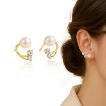 Brincos Strass e Pérola Estilo Argola Folheado A Ouro
