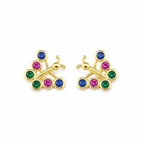 Brincos Tarraxa Baby Borboleta Colorida Banhado a Ouro 18k