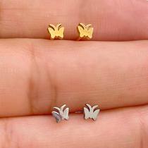 Brincos titânio borboleta dourados com fecho de tarracha