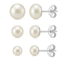 Brincos Trio Feminino De Prata Pura 925 Pérola 3 Tamanhos