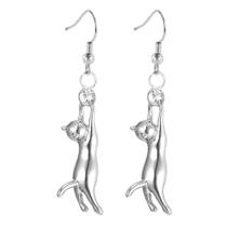 Brincos U7 Cute Cat Ear Pingente Banhados a Platina com Strass