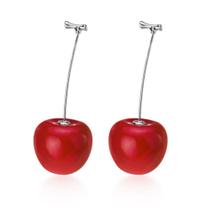 Brincos Wokex Silver Plating Fine Fruit Cherry para mulheres