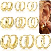 Brincos YEEZII Conjunto de 9 Pares de Argolas Banhadas a Ouro 14K Brincos YEEZII Conjunto de 9 Pares de Argolas Banhadas a Ouro 14K