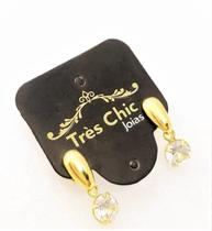 Brincos Zirconia Círcular Base Gota Invertida Banho Ouro 18k 4597