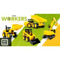 Brinquedo 4 Super Maquinas Serie Workers - Pá Carregadeira - Caminhão - Trator - Escavadeira Roma