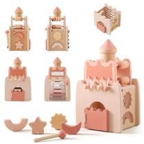 Brinquedo Activity Cube Wooden Baby Castle Shape Sorter, mais de 6 m Brinquedo Activity Cube Wooden Baby Castle Shape Sorter, mais de 6 m