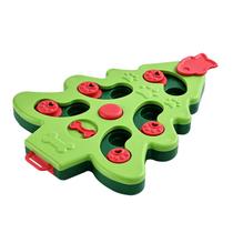 Brinquedo alimentador de quebra-cabeça para cães em forma de árvore de Natal em plástico verde