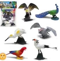 Brinquedo Animal De Plástico Kit Conjunto Com 6 Aves Selvagens Arara Cisne Negro Pavão Garça Abutre Coloridos - JR TOYS
