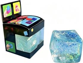 Brinquedo Antiestresse Lmptao Cubo de Gelo Squishy Azul com Glitter