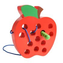 Brinquedo Apple Threading com cadarço de madeira JCREN para 3-5 anos