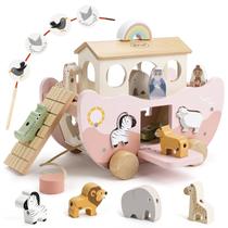 Brinquedo Arca de Noé de Madeira Rosa Joyreal Montessori com Animais para Classificação Brinquedo Arca de Noé de Madeira Rosa Joyreal Montessori com Animais para Classificação