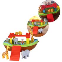 Brinquedo Arca de Noé Maral para Montar com 2 Bonequinhos e 6 Animais Barco Infantil Criança Menino Menina