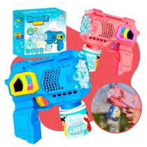 Brinquedo Arminha De Sabão Lança Bolha De Sabão Pistola Luz Cor Azul