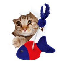 Brinquedo arranhador peixinho azul com pompom e pena para gato Brinquedo arranhador peixinho azul com pompom e pena para gato