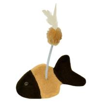 Brinquedo arranhador peixinho marrom com pompom e pena para gato