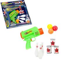 Brinquedo Atirador de Bolinhas com Pinos e Latinhas Brinquedo Atirador de Bolinhas com Pinos e Latinhas