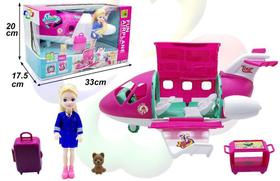 Brinquedo avião com acessórios e mini boneca rosa