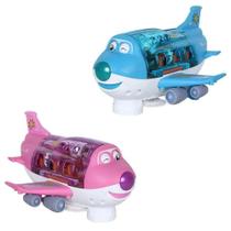 Brinquedo Avião Musical Azul E Rosa Bate E Volta 360 Com Passageiros Interativos Diversão Garantida