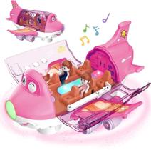 Brinquedo Avião Rosa Musical Bate E Volta 360 Com Passageiros Interativos Diversão Garantida