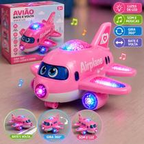 Brinquedo Avião Rosa Som E Luzes Gira 360º 3d Bate Volta Led- Rosa
