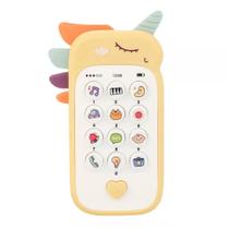 Brinquedo Baby Phone 2 Em1 Mordedor Música Unicornio Amarelo