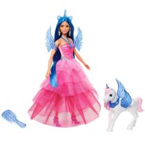 Brinquedo Barbie Unicorn 65º aniversário com cabelo azul e vestido rosa