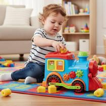 Brinquedo Bebe 01 Ano Trenzinho Menino Menina Peças Geométricas De Encaixar Educativo E Didático Colorido Trem Grande