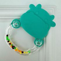 Brinquedo Bebê Hipopótamo Chocalho Mordedor Massageador Azul