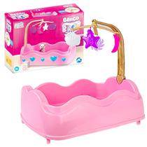 Brinquedo Bercinho Infantil Rosa Para Bonecas Bebê Reborn Com Móbile