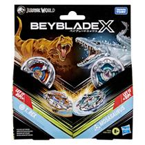 Brinquedo Beyblade X Jurassic World T. Rex vs Mosasaurus