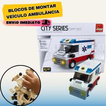 Brinquedo Bloco Montar Infantil - Monta Monta Ambulância 102 Peças - Lego Veiculo - Coleção City Ser