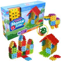 Brinquedo Blocos De Encaixar Montar E Criar Com 60 Peças Monta E Desmonta Pedagógico E Didático Estimula A Criatividade E Coordenação Da Criança