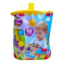 Brinquedo Blocos de Montar Colorido Interativo Encaixe 62 Peças Crianças Maral