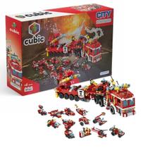 Brinquedo Blocos de Montar Cubic City 12 em 1 Bombeiro Resgate 557 peças Multikids - BR1094