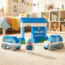Brinquedo Blocos De Montar Educativo Policia Cidade Kit 40pç Brinquedo Blocos De Montar Educativo Policia Cidade Kit 40pç