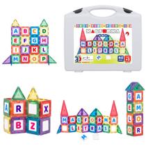 Brinquedo blocos magnéticos para montar magforma 40 + letras Brinquedo blocos magnéticos para montar magforma 40 + letras