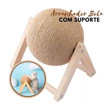 Brinquedo Bola Arranhador Para Gatos Em Madeira e Sisal 21cm