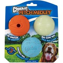 Brinquedo bola para cães Chuckit! Fetch Medley Dog Ball Média Kit com 3 Whistler Max Glow Rebounce