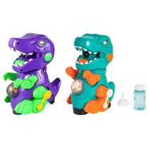 Brinquedo Bolhas de Sabão Som e Luz Dinossauro Verde ou Roxo