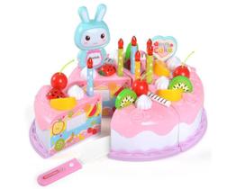 Brinquedo Bolo De Aniversário Comidinhas rosa Crec Crec 37 Pçs infantil