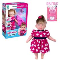 Brinquedo Boneca Antonella Faz Xixi Com Acessorios e Suporte Com Chupeta