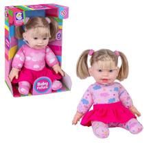 Brinquedo Boneca Baby Fofura Sortida com Cabelo Loiro em Plástico Vinil 25cm com Roupinhas Rosa +3 Anos Cotiplas - 2586