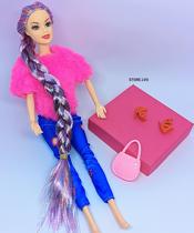 Brinquedo Boneca Barbie Fashion estilosa toda Articulada Rapunzel cabelo longos trançado + Acessórios Presente meninas